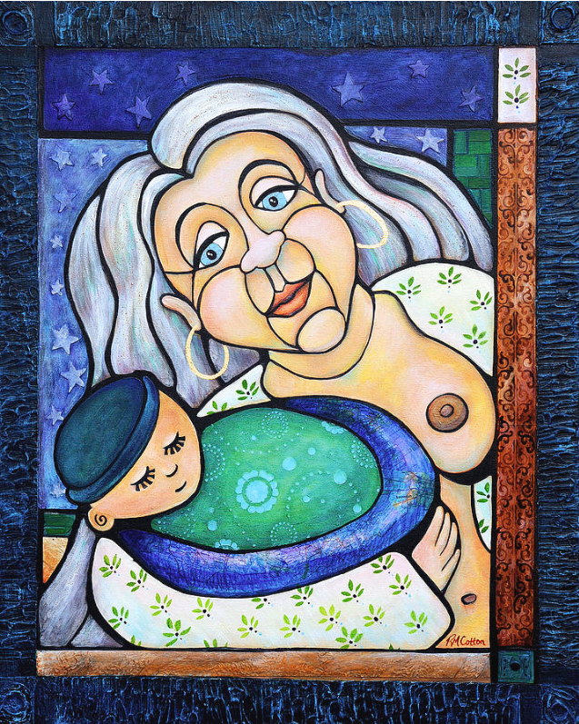 Gaia
Part of the Sacred Feminine collection

This piece was created during early motherhood, when life felt fragmented into small, survivable pieces. I could only manage one section at a time. Small parts of the painting. Small stretches of sleep. Sm