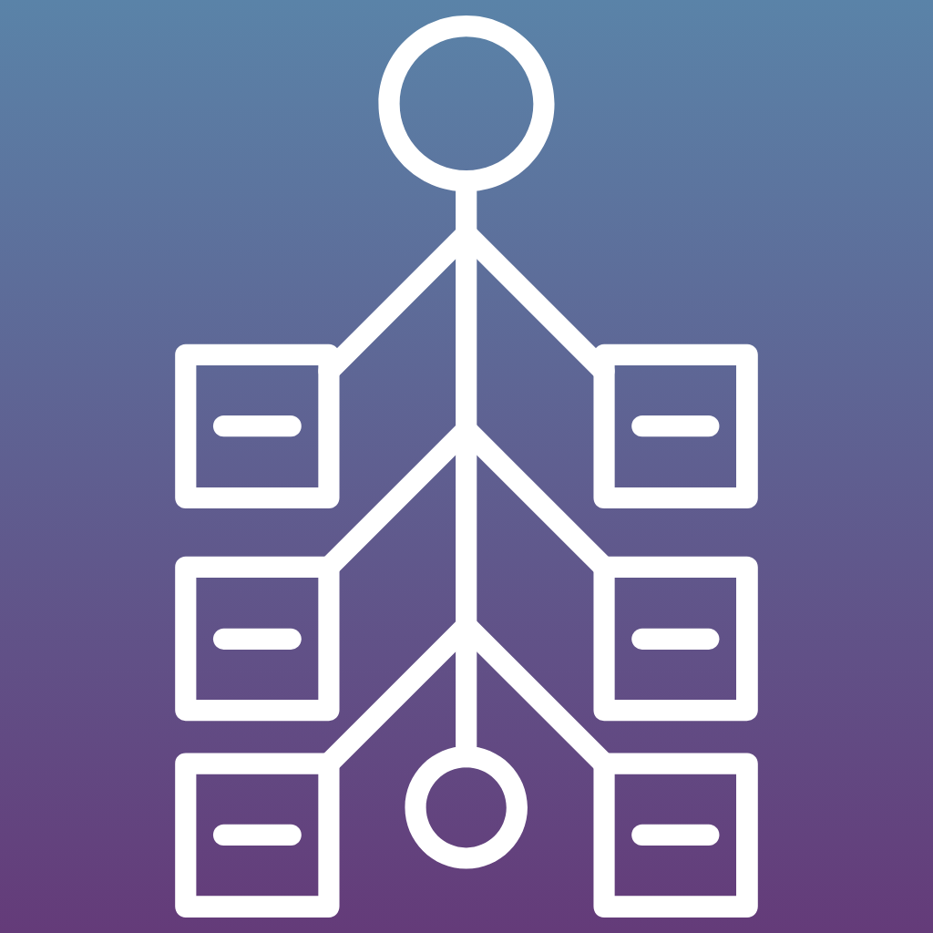Image representing project management. A task diagram with a circle on top and branching boxes below.
