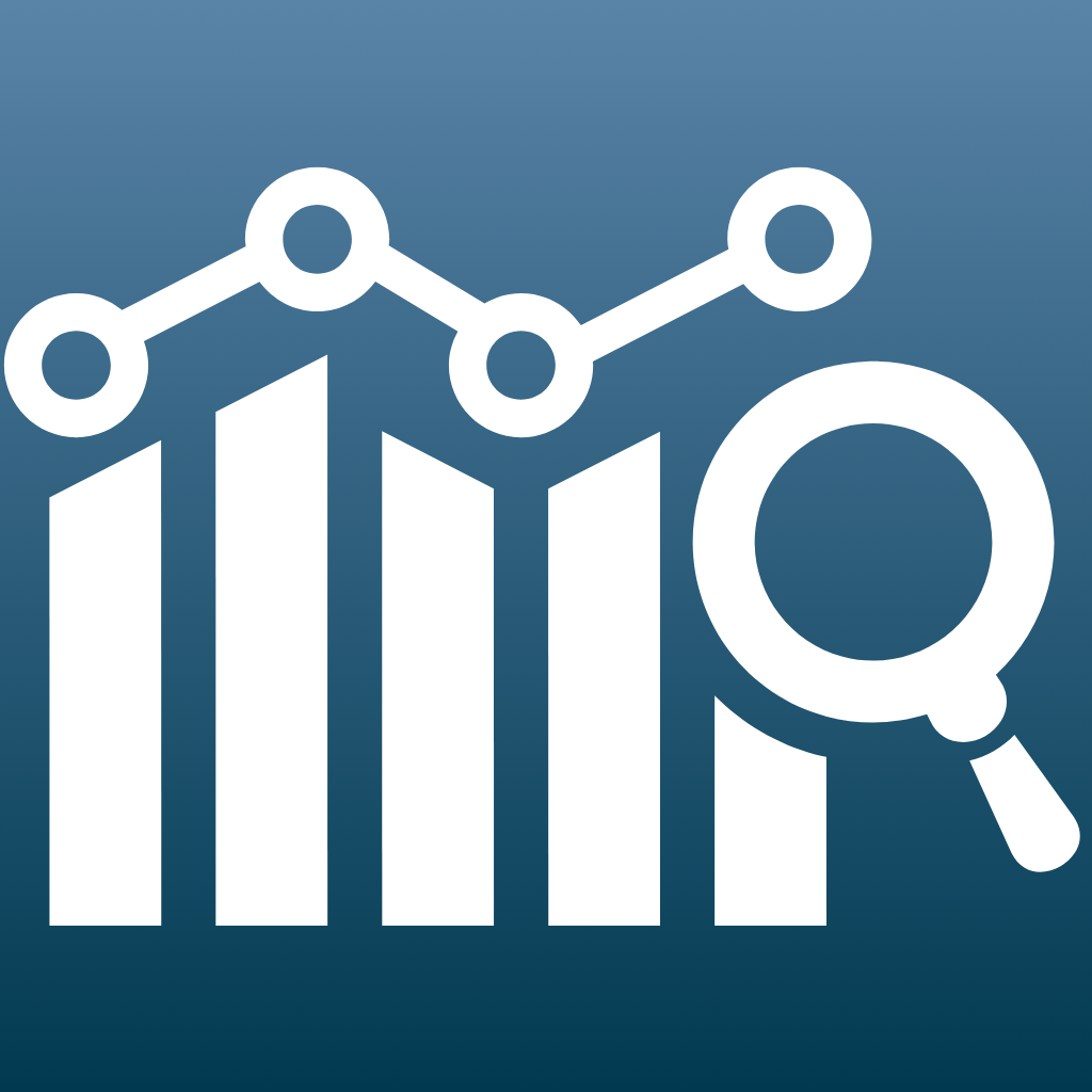 Image representing data analytics. A bar chart with a magnifying glass alongside it.