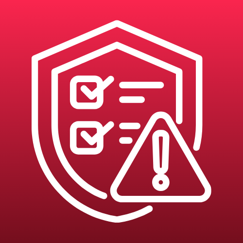 An image representing quality assurance, with a shield and a checklist and alarm sign on a red background.