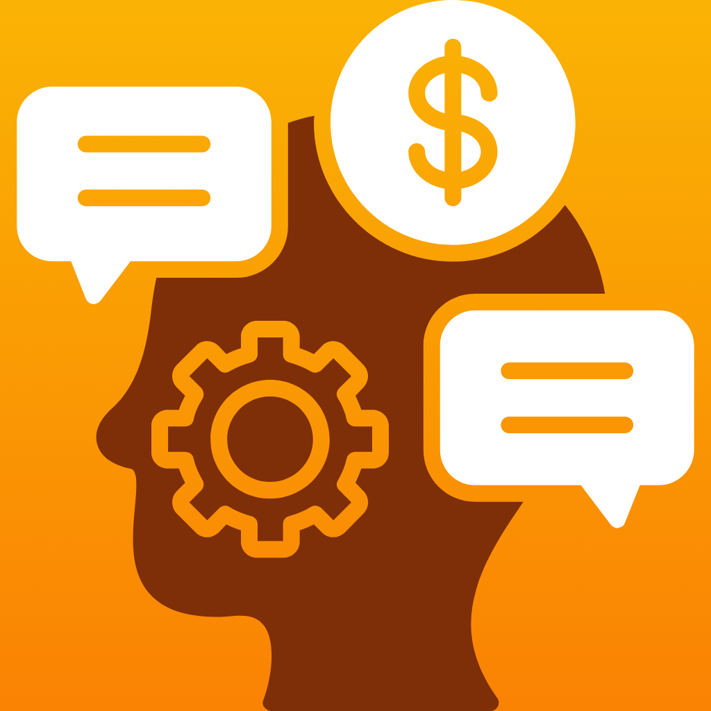 Image representing the field of Industrial/Organizational Psychology. A person's head is shown with a gear inside it and thought bubbles surrounding it.