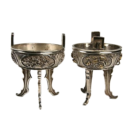 19th C Chinese Silver Master Salts in Archaic Form