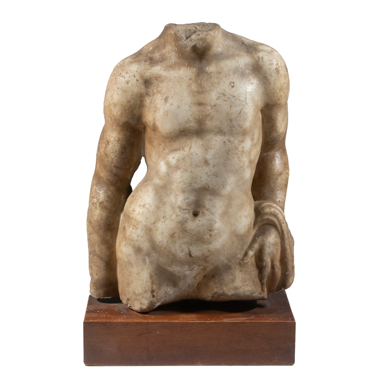 CLASSICAL ROMAN MARBLE STATUE FRAGMENT ON STAND