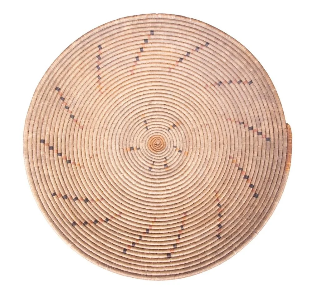 Large Ealry 20th C. Coil Built Native American Tray. Shallow Grain Tray, two color swirl pattern, Chemehuevi people, Lake Havasu, in southeastern California on the Arizona border.