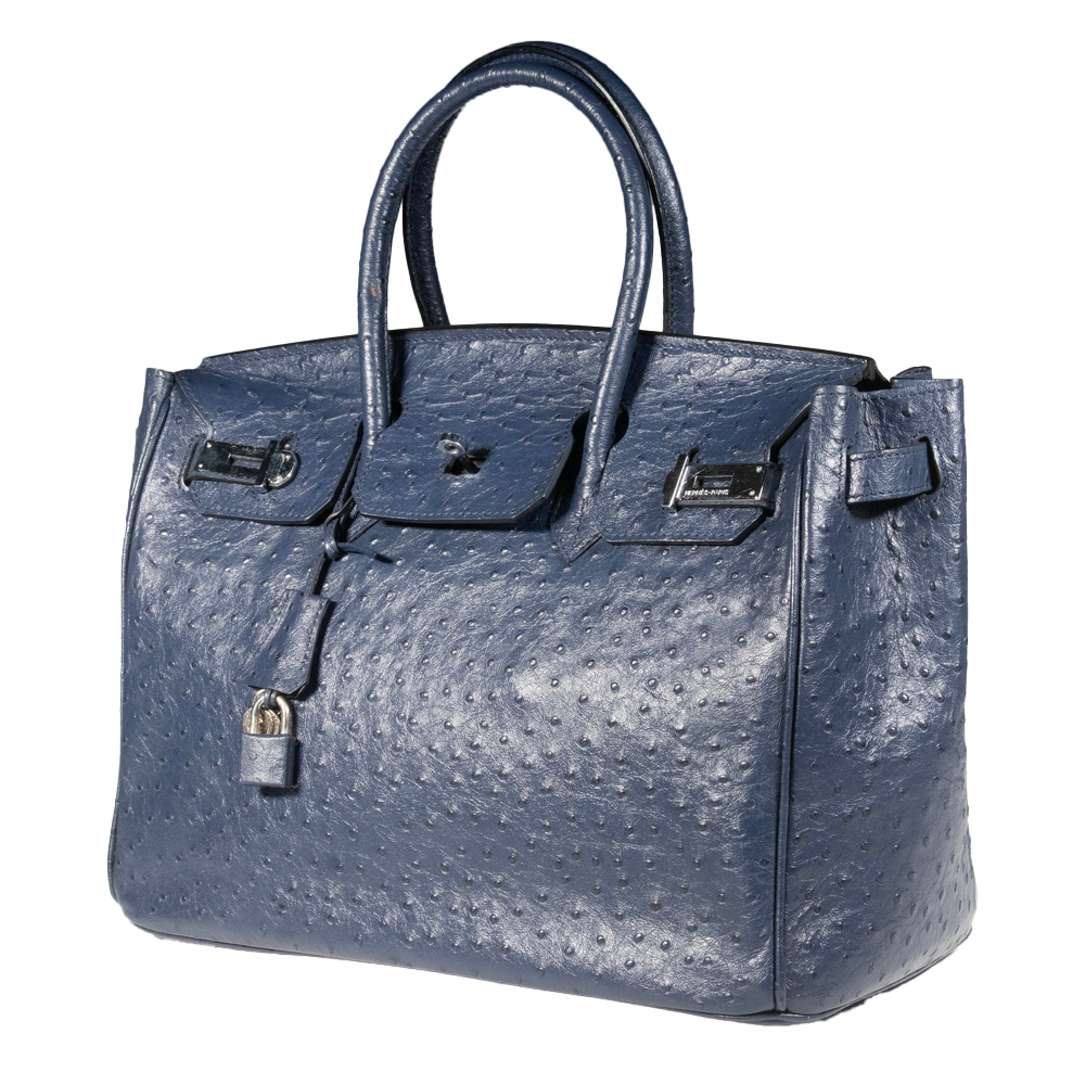 HERMÉS DARK BLUE OSTRICH BIRKIN BAG WITH PALLADIUM