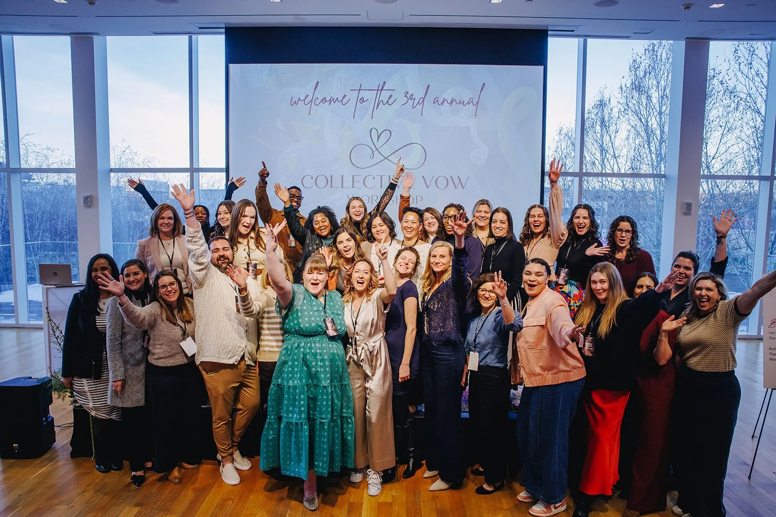 Wedding professionals celebrating together at the annual Collective Vow conference in Columbus, Ohio.