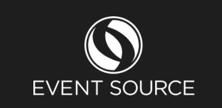 Logo for EVENT SOURCE with a circular abstract symbol above the text.