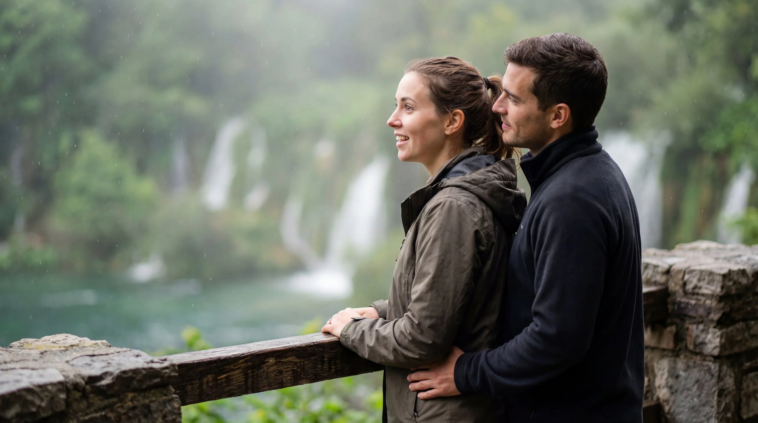 Dazlina Resort guests - a couple standing at a railing or viewpoint, looking out at something breathtaking off-camera