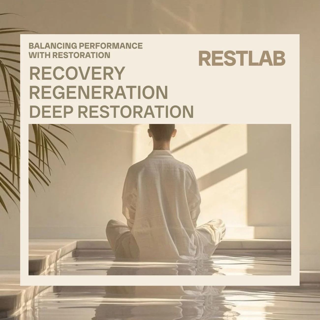 A person in white clothing practicing meditation or yoga in a serene setting with sunlight and a plant, with overlay text about health and recovery.