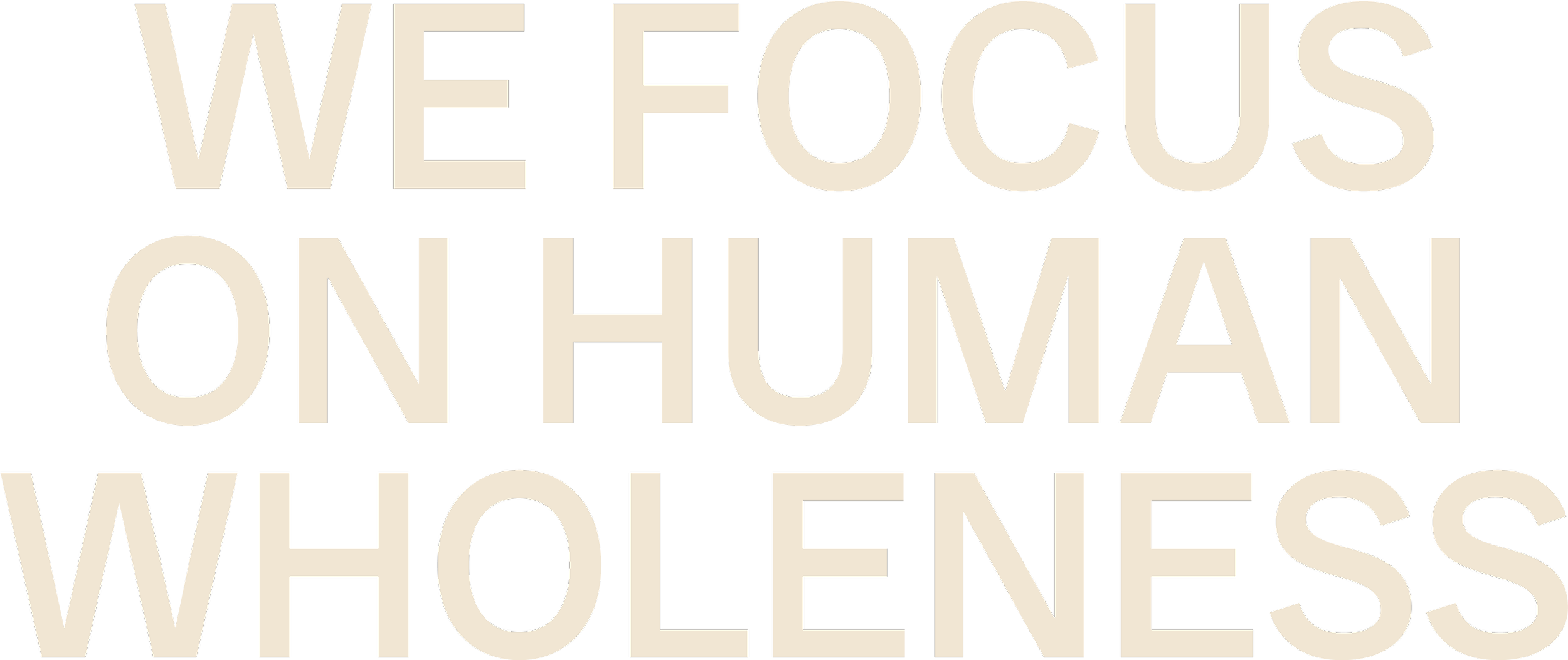 Text saying 'WE FOCUS ON HUMAN WHOLESSNESS' in large, bold letters