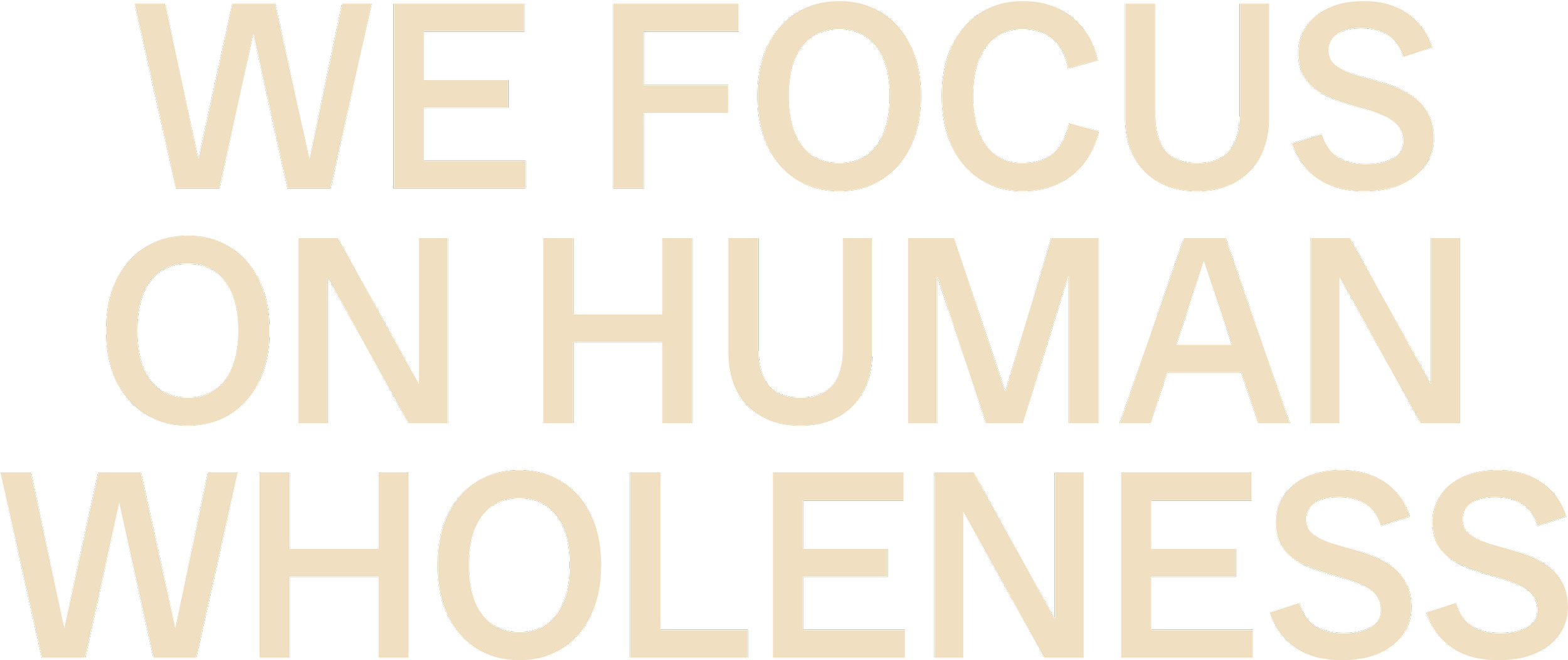 Text on black background reads, 'We focus on human wholeness'