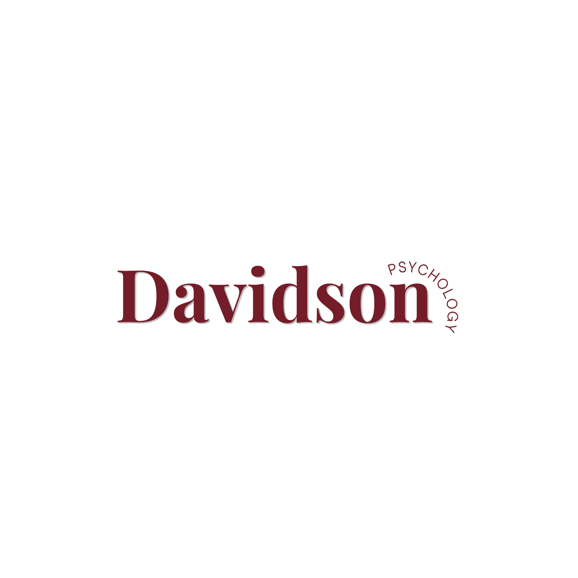 Logo for Davidson Psychology, featuring a black background with the words 'Davidson' in large maroon font and 'Psychology' in smaller curved maroon text.