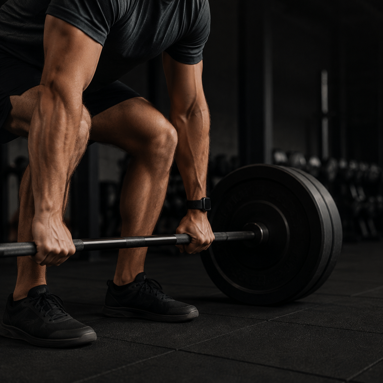 Hombre realizando levantamiento de pesas en un gimnasio.