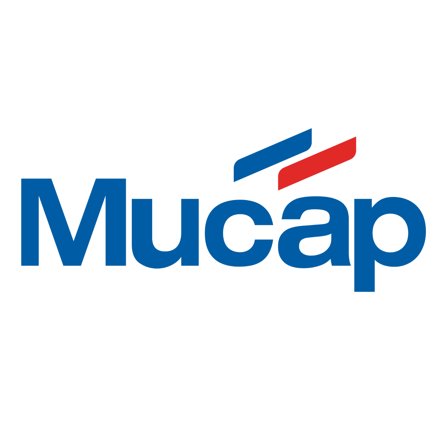 Mucap logo with stylized red and blue accents