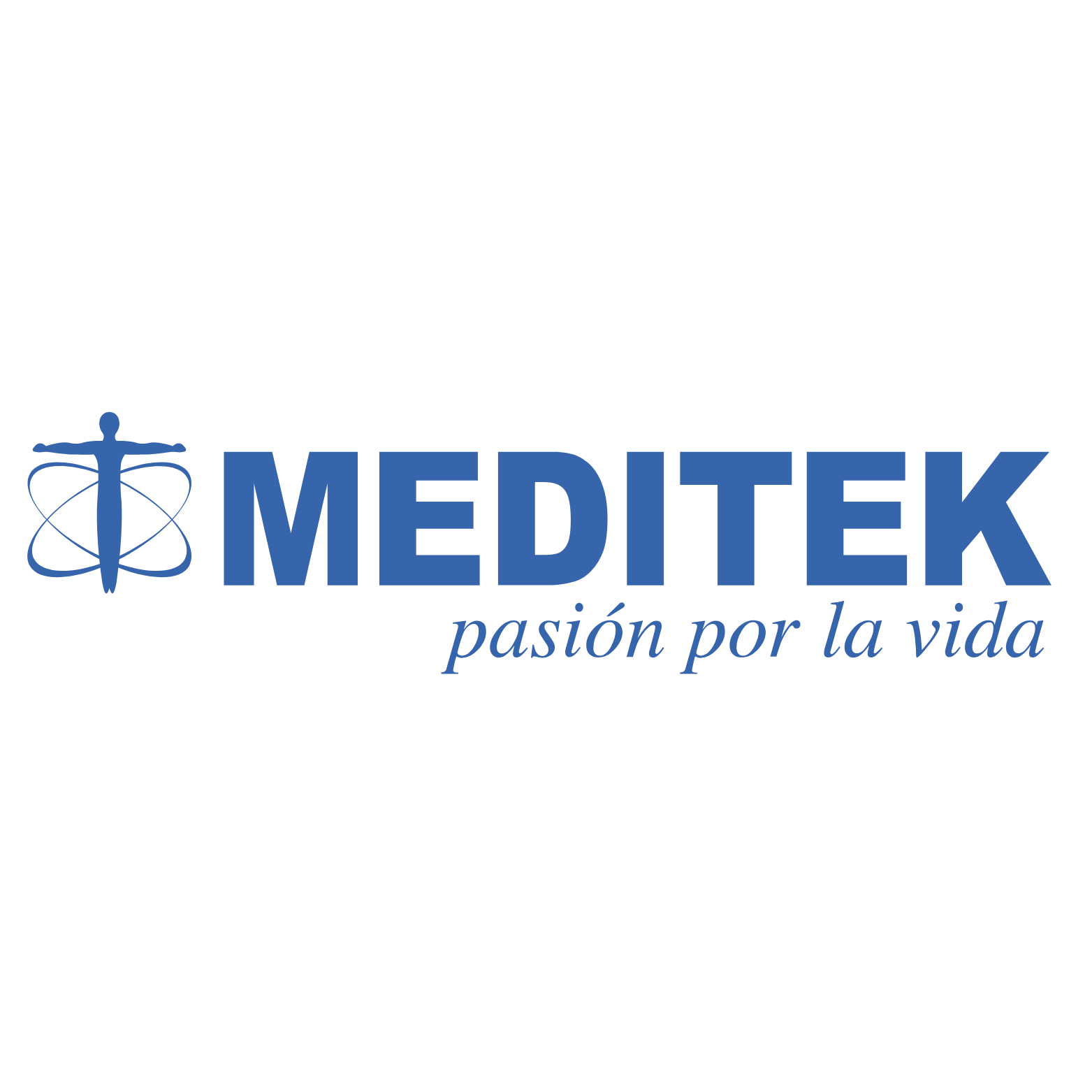 Meditek logo featuring a human figure with extended arms and text 'MEDITEK, pasión por la vida.'