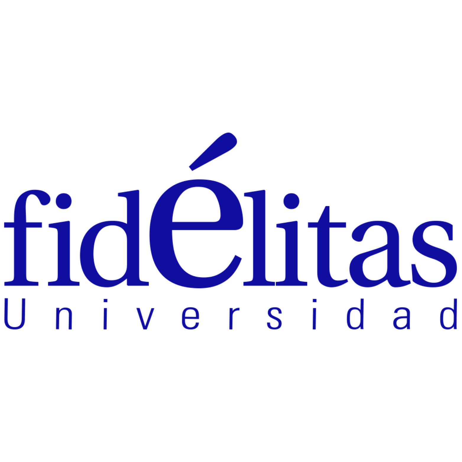 Logo of Fidélitas Universidad with blue text on a white background