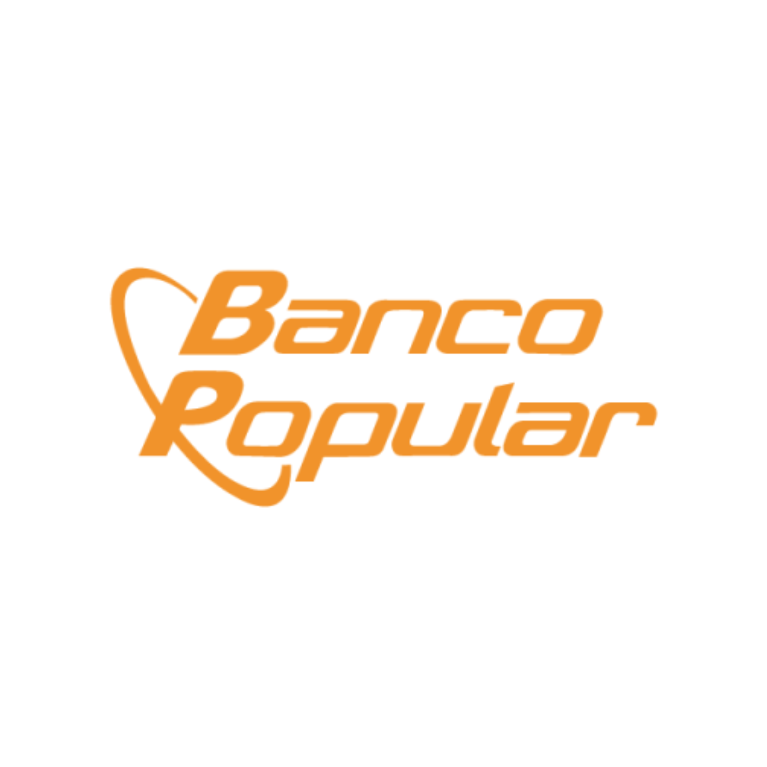Banco Popular logo in orange text with a stylized swirl.