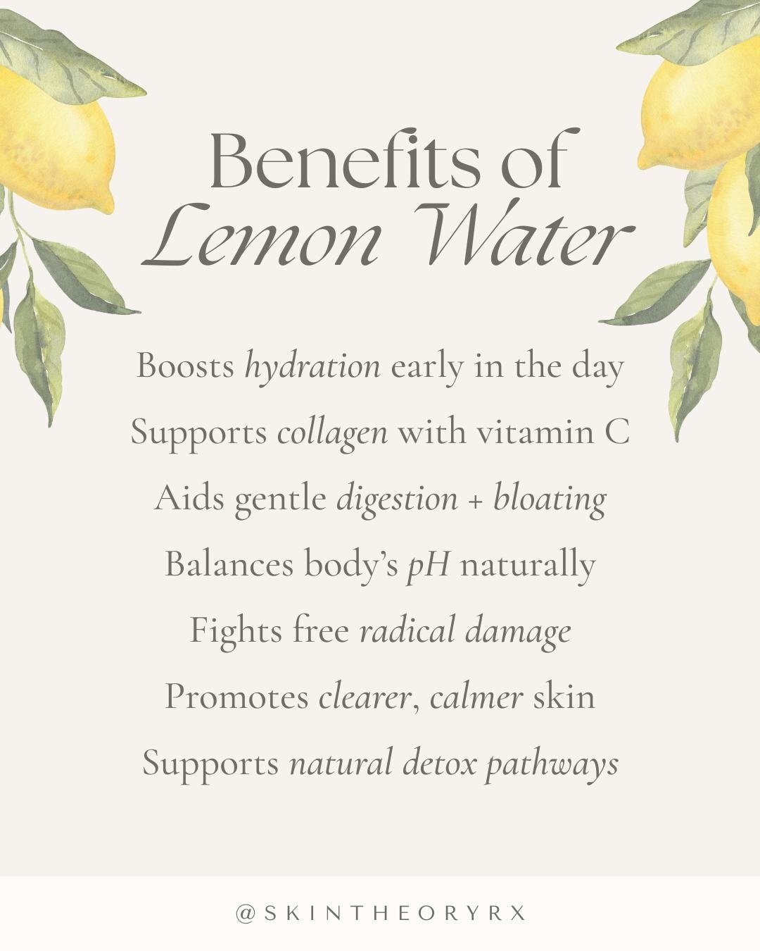 Starting your day with warm lemon water? Your skin (and body) will thank you. 🍋✨

Lemon water is packed with antioxidants, supports digestion, boosts hydration, and helps gently detox, making it a simple, nourishing way to care for your skin from th
