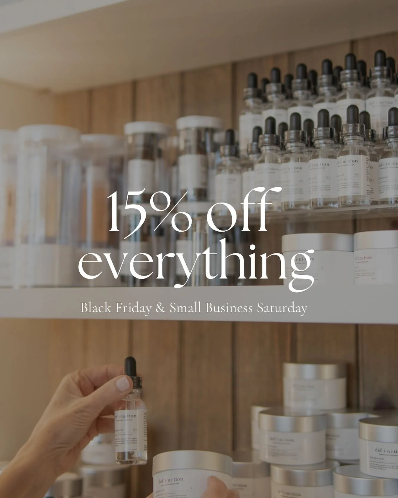 It&rsquo;s Black Friday and we are celebrating 🥂

Stop by and get 15% of all skincare and retail through Saturday!!

Hours: 
Friday 10-5
Saturday 10-4