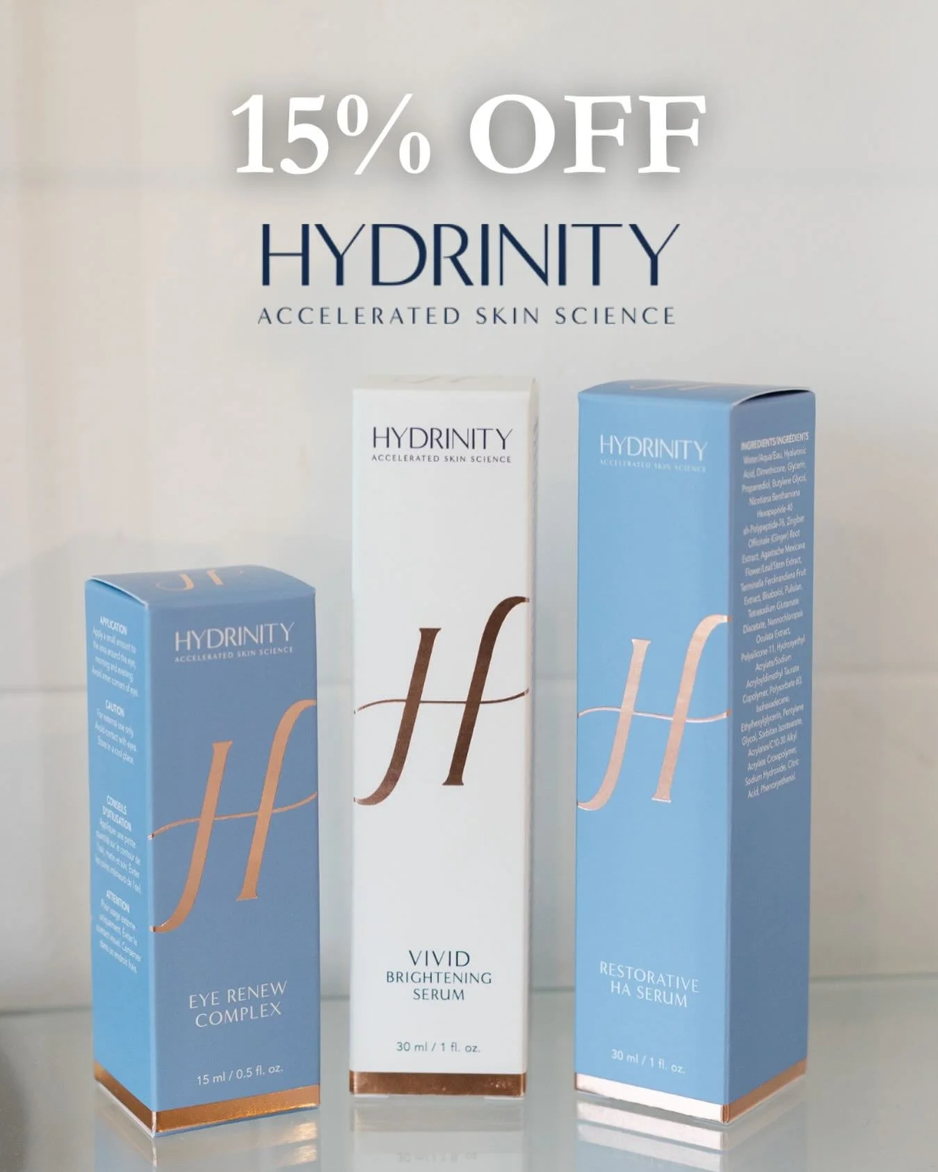 Day 3! Keep your skin glowy and hydrated this winter! 15% OFF all Hydrinity products! 🩵