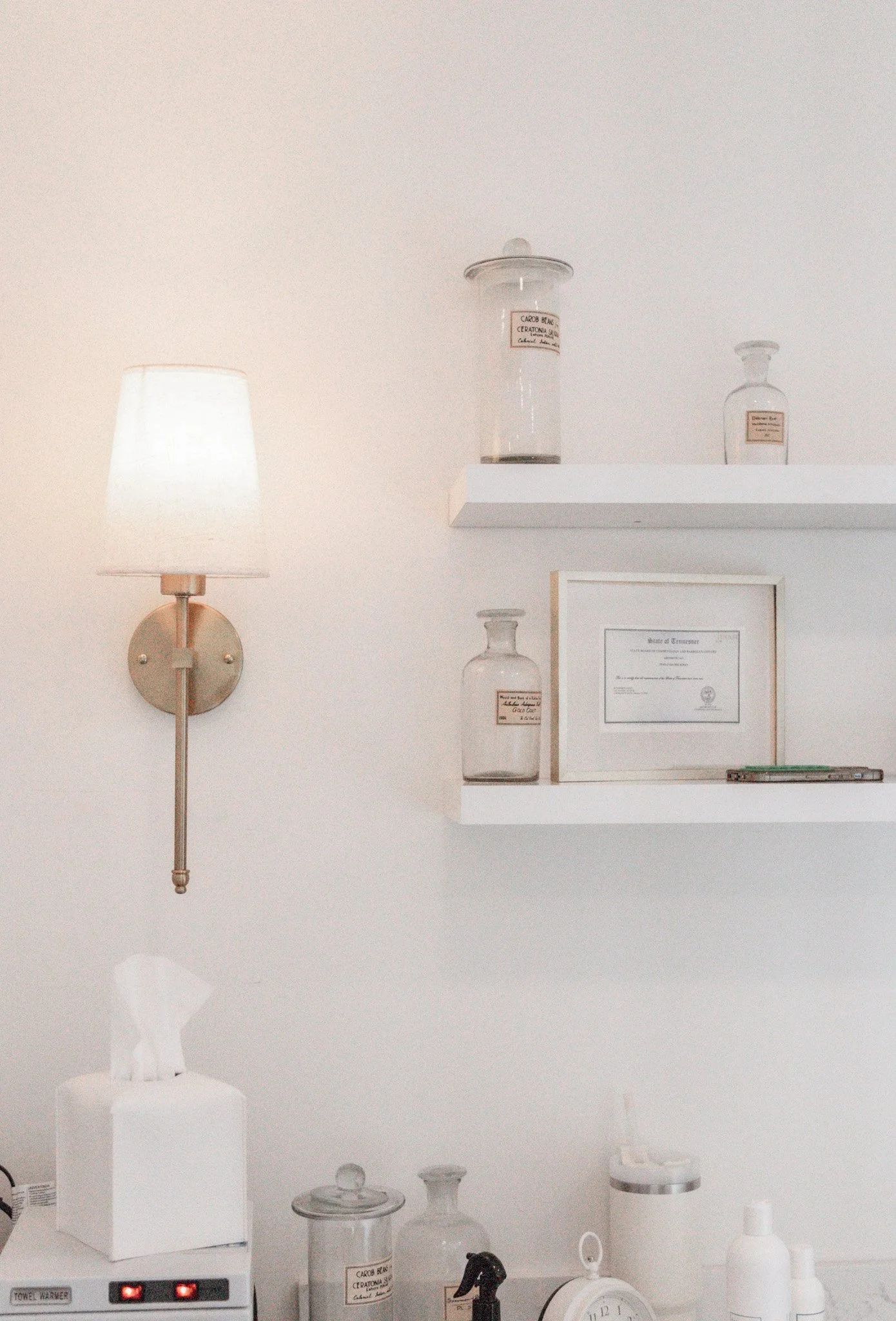 Clean, professional medical spa treatment room with neutral tones at SkinTheoryRx in Franklin