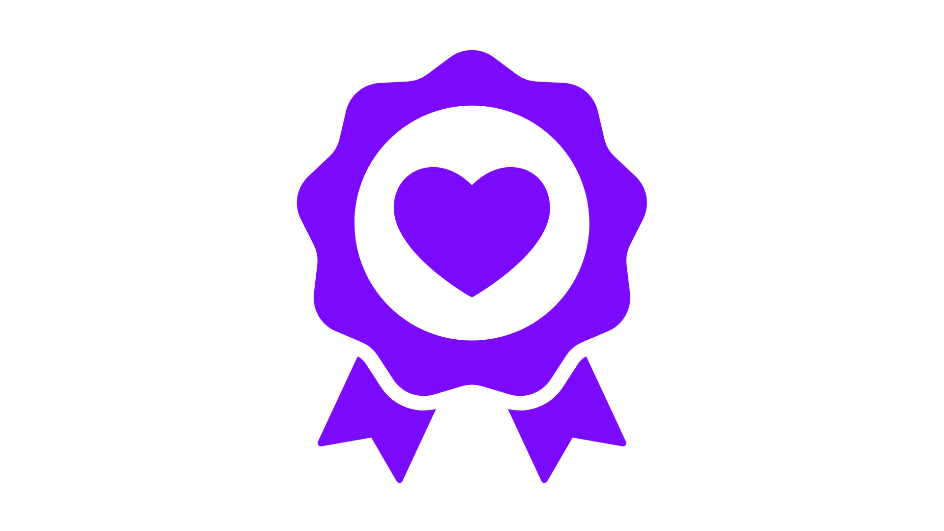 Purple award ribbon with a heart in the center.