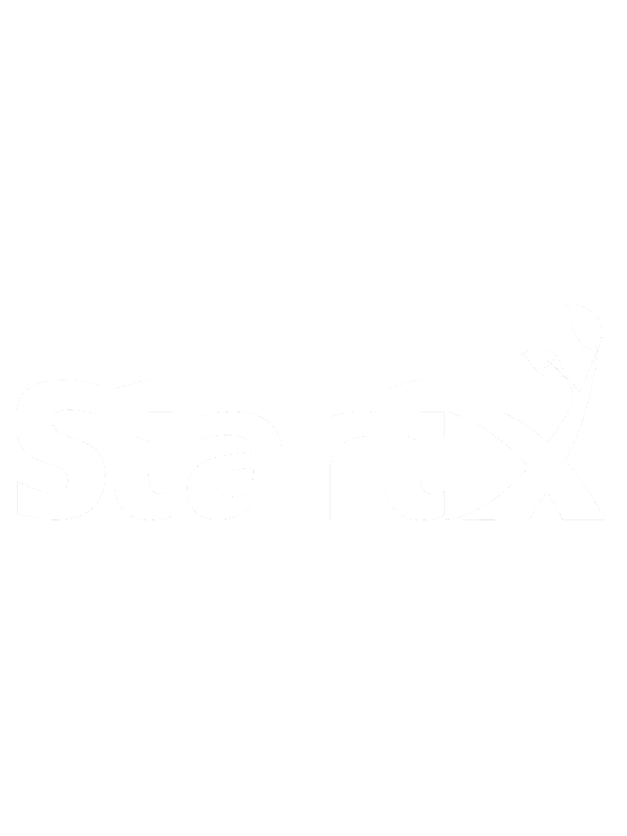 Black background with a white logo and text reading 'StartX'. The logo features a stylized plant with three leaves emerging from the letter 'X' in 'StartX'.