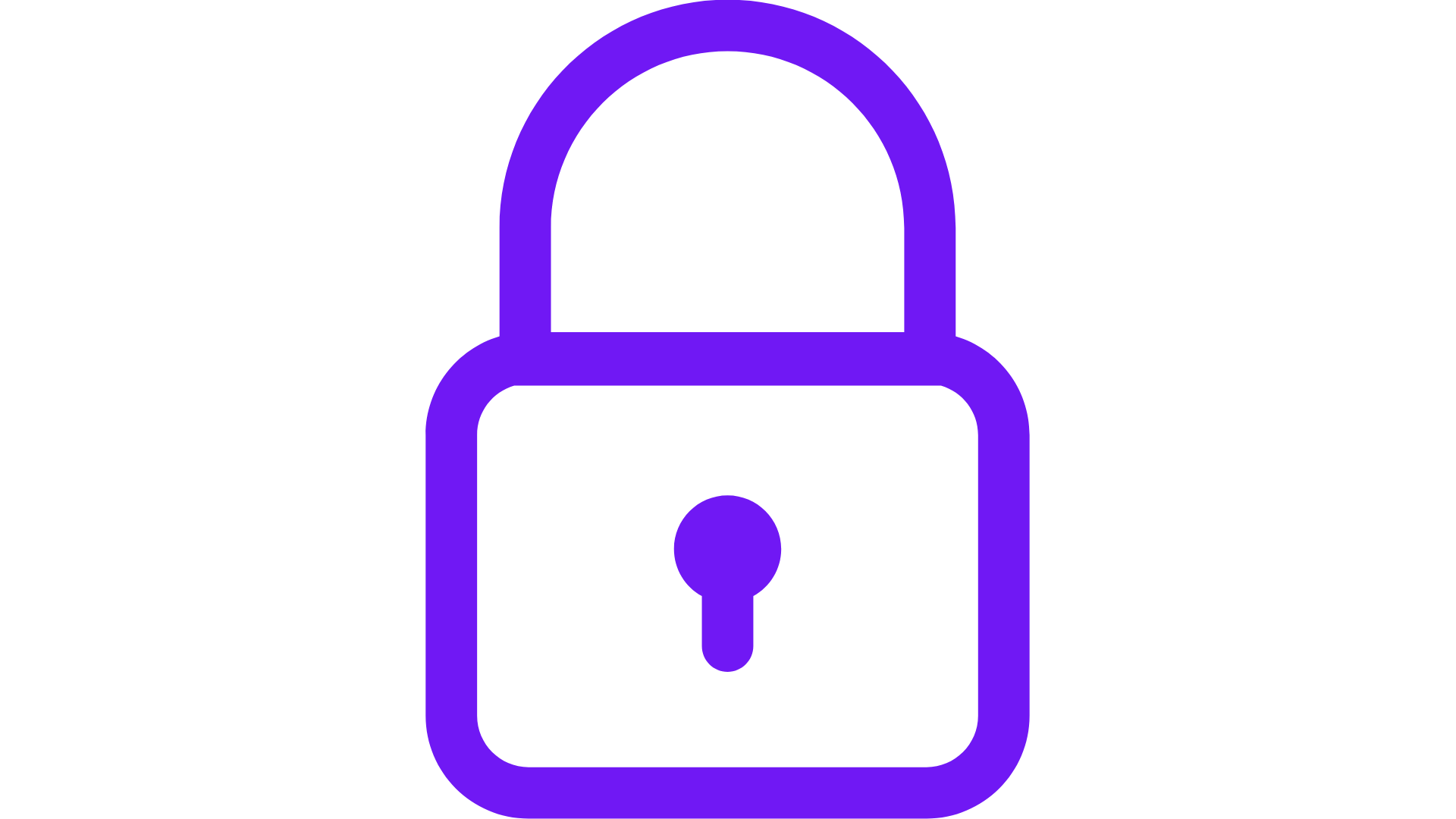 Outline of a purple padlock icon on a black background.