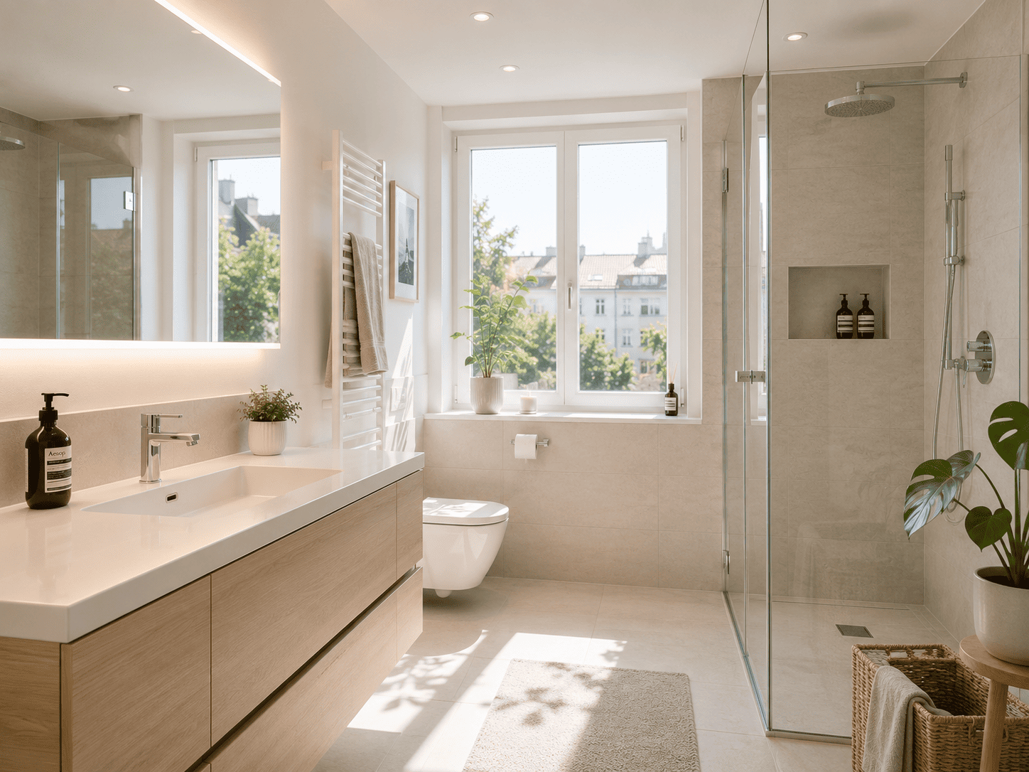 helles modernes Badezimmer mit Tageslicht