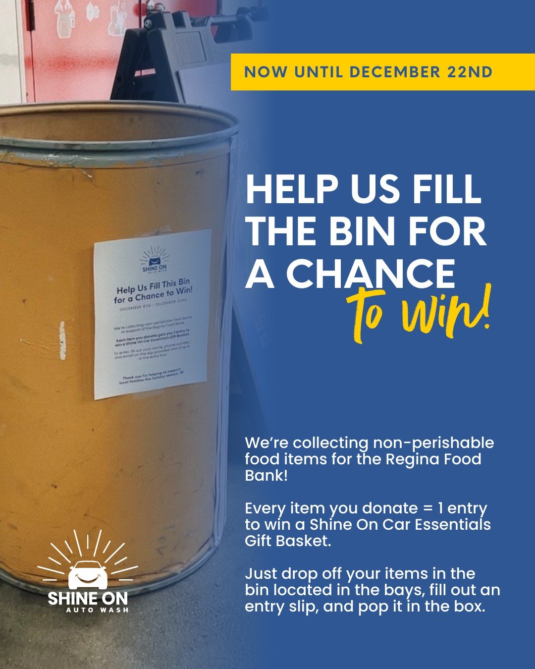 Helping our community shine a little brighter this season. ✨

We love this community, and giving back is important to us. From now until Monday, December 22nd, we&rsquo;re collecting non-perishable food items for the @reginafoodbank

If you&rsquo;re 