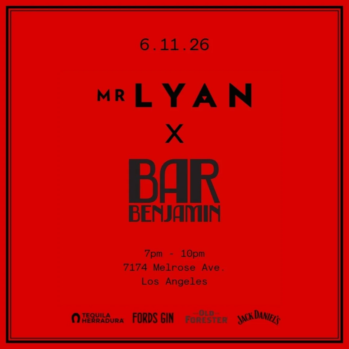 MY LYAN x BAR BENJAMIN

London meets Hollywood. Bar Benjamin is honored to host @mrlyan &mdash; World's Best Bartender and the mind behind @lyanessbar and @dandelyanbar &mdash; for one night only.

June 11 &middot; 7&ndash;10pm &middot; Bar Benjamin
