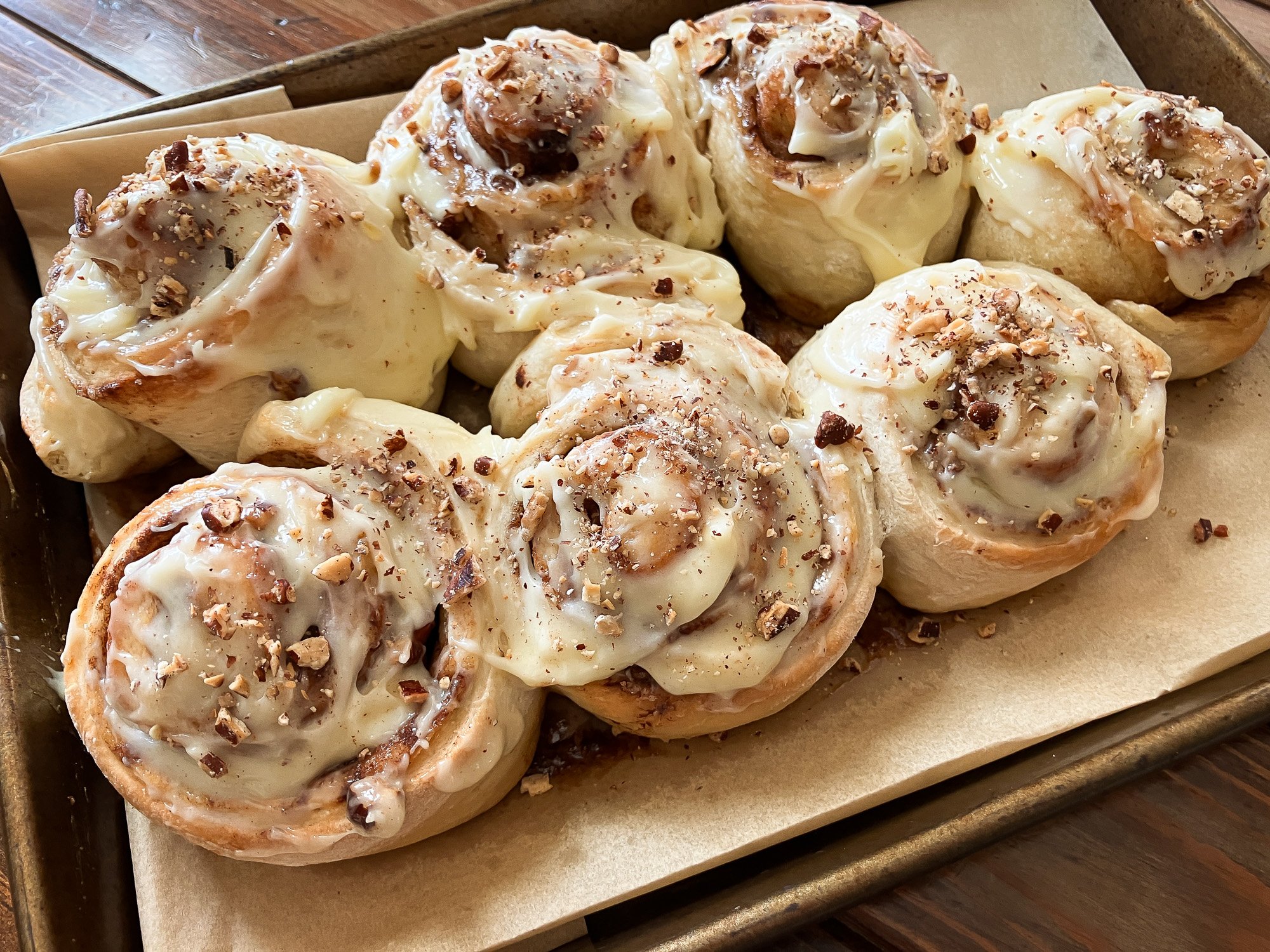 Roasted Pecan Cinnamon Rolls w/ Cream Cheese Icing