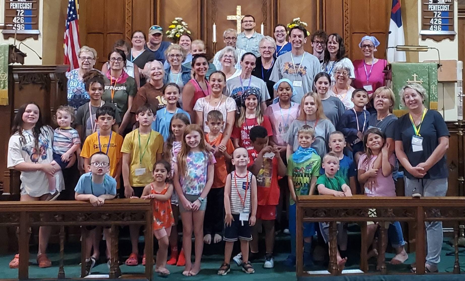 A group picture feature the attendees and volunteers of "Animal Crackers" VBS, held in August 2025.