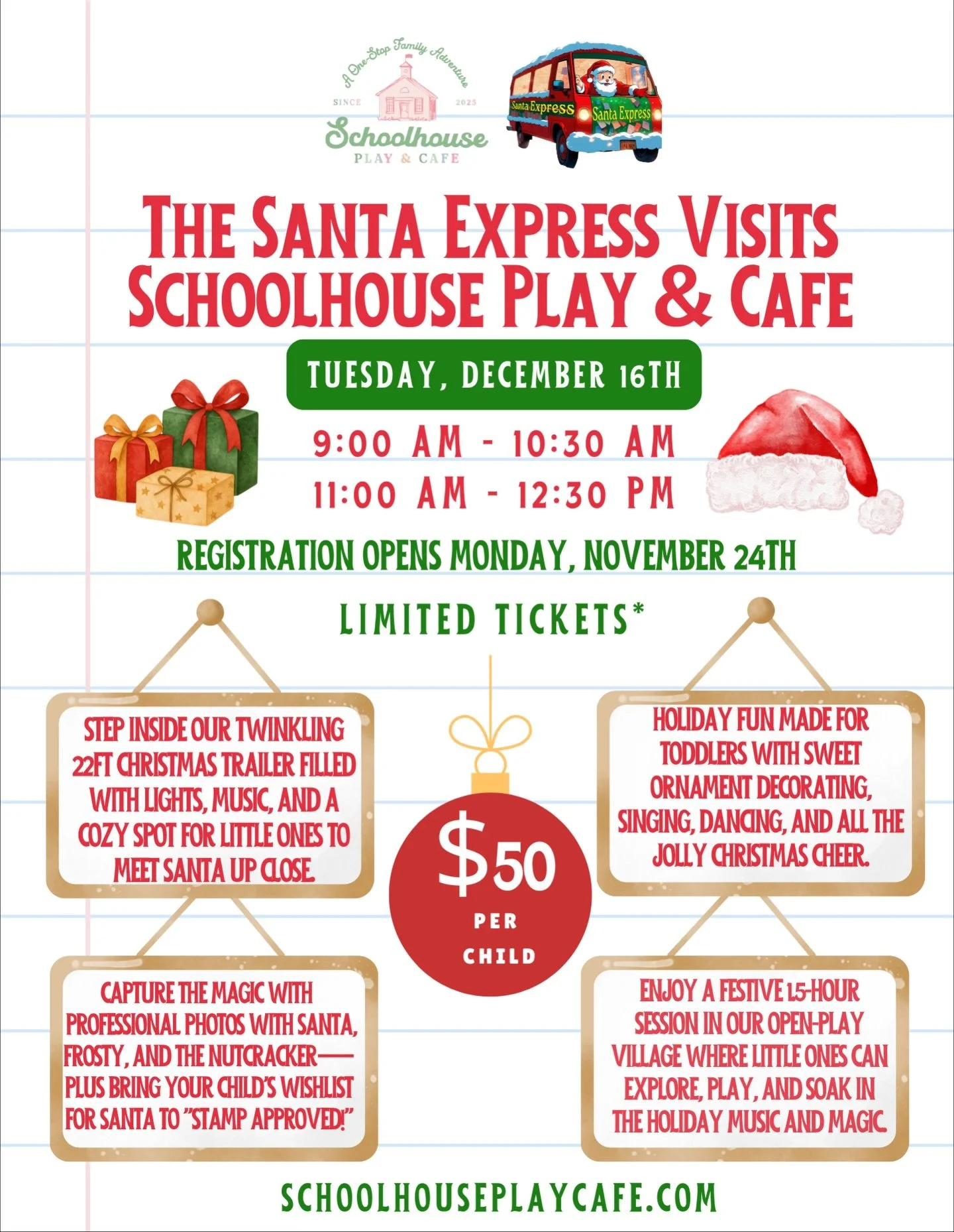 🎅🎄 The Santa Express is Rolling Into Schoolhouse Play &amp; Cafe &mdash; and we&rsquo;re teaming up for the MOST magical holiday experience ever! ✨🚂
We are SO excited to announce our festive partnership with @decktheholidaysny, bringing the Santa 