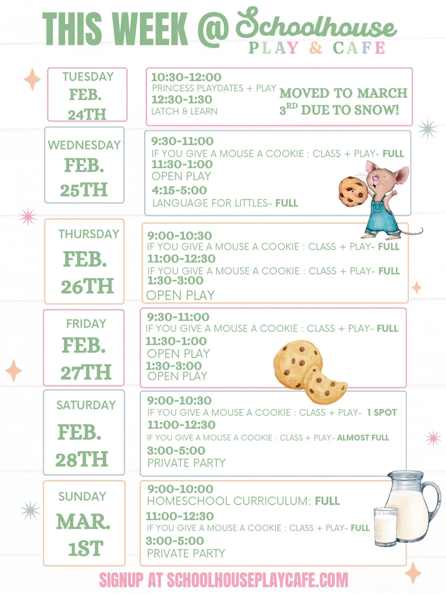 ✨
We have a FULL week of learning, play, and so many sweet moments ahead! From our If You Give a Mouse a Cookie class + play to Open Play, Language for Littles, and Homeschool Curriculum &mdash; it&rsquo;s going to be such a special few days together