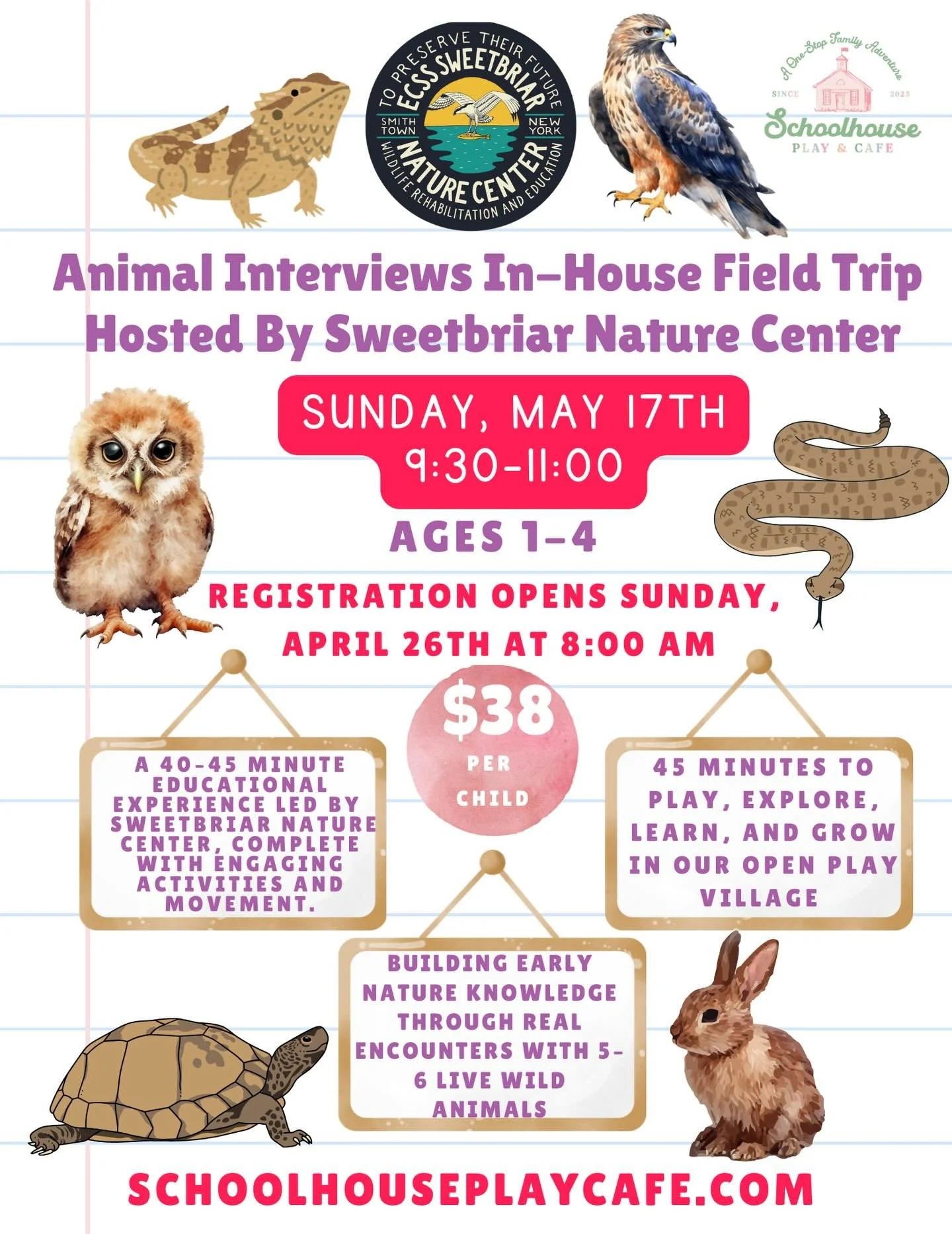 One of our most loved experiences is back&mdash;and it&rsquo;s even more magical every time 🐢🦉🐍

We&rsquo;re bringing the wild inside Schoolhouse with our Animal Interviews In-House Field Trip hosted by Sweetbriar Nature Center 🐾✨

Your little on