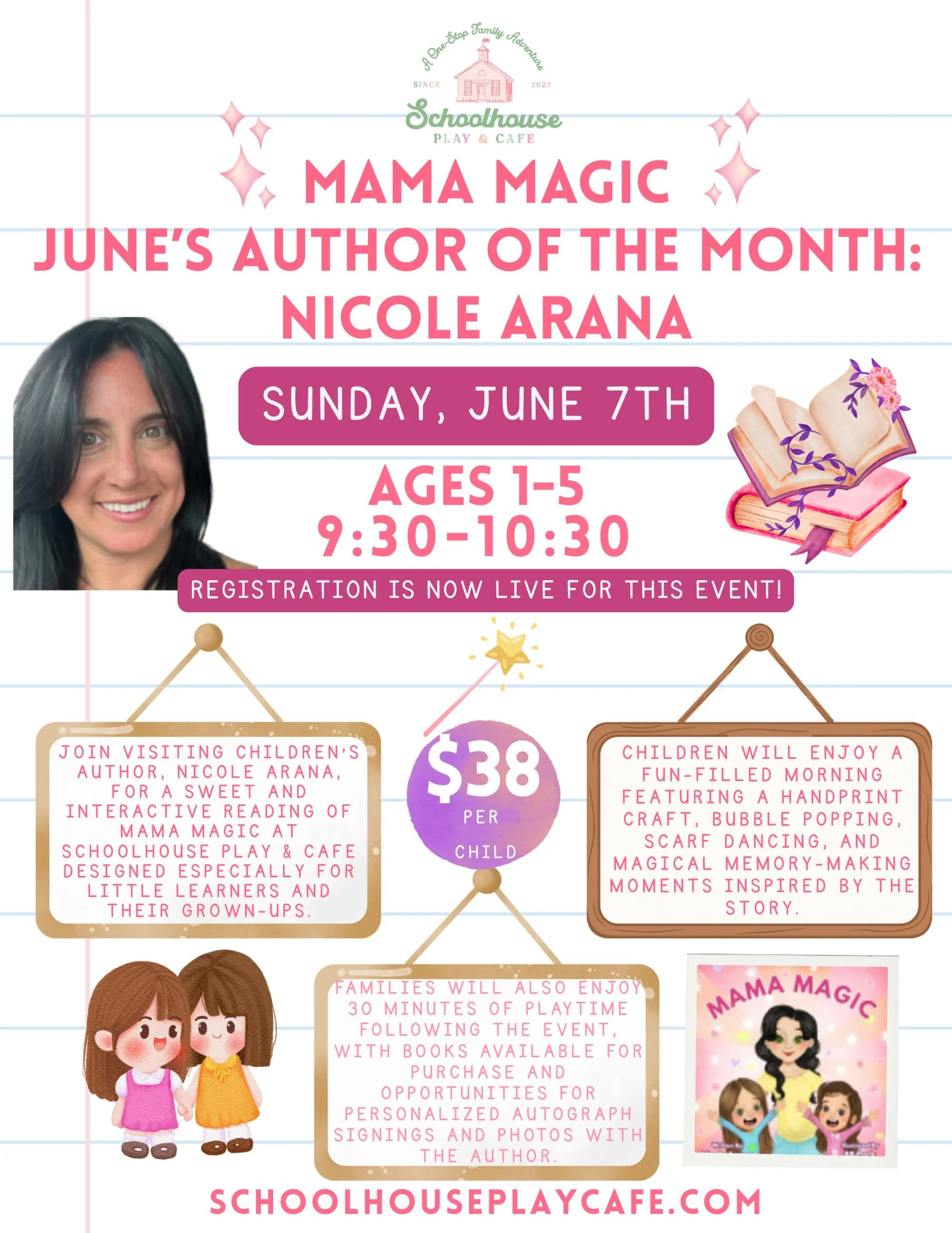 ✨ MAMA MAGIC is coming to Schoolhouse Play &amp; Cafe ✨📚💖

We are so excited to welcome June&rsquo;s Author of the Month, author Nicole Arana, for a magical morning inspired by her beautiful book Mama Magic!🌸

Join us on Sunday, June 7th from 9:30