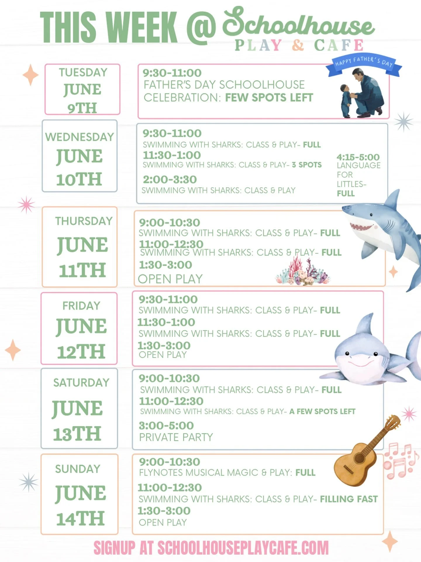 🌊🦈 This week at Schoolhouse Play &amp; Cafe is making a splash!

From our Father&rsquo;s Day Schoolhouse Celebration to a week full of Swimming with Sharks adventures, there&rsquo;s so much fun ahead for little learners. Plus, don&rsquo;t miss the 