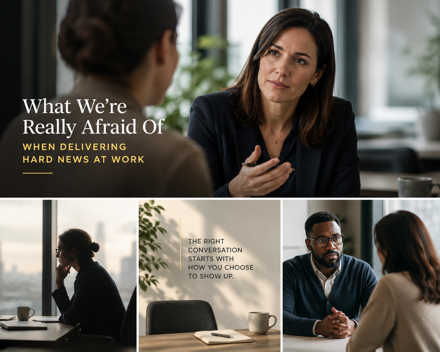 professionals in conversation. text reads "the right conversation starts with how you choose to show up."