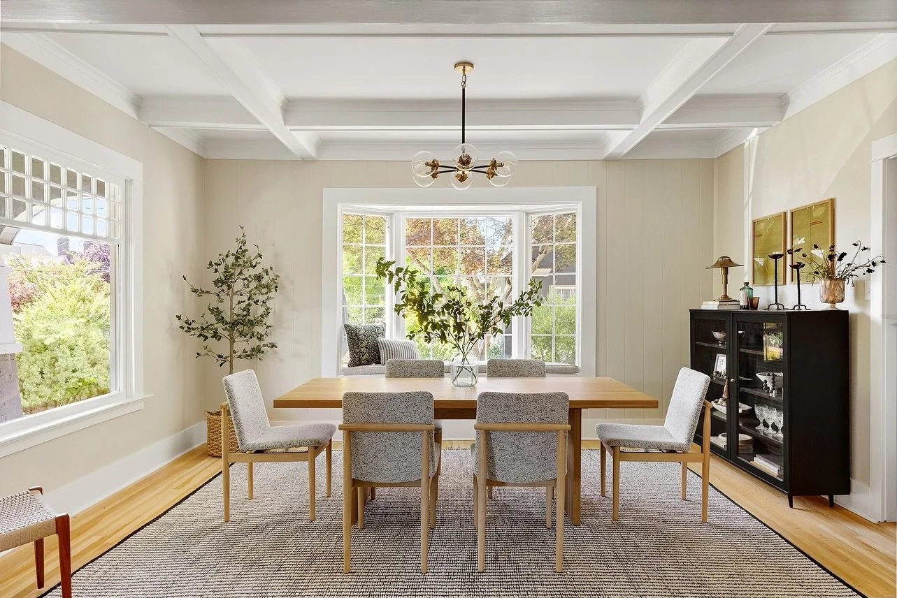 A wide angle of our Grant Park dining room and a cheeky before shot! What a difference well-scaled pieces, new paint and solid materials can do for a space. With the craziness of the outside world, we veered them to an understated and approachable el