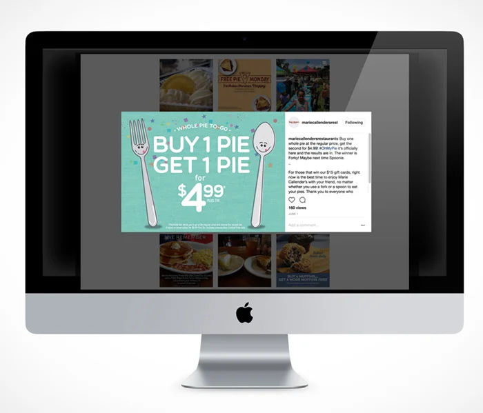  This social media contest was created to engage followers on Facebook, Twitter and Instagram. The three-day countdown event used gif images of “Forky” and “Spooney” asking readers how they like to eat their pie. People leaving a comment about their 