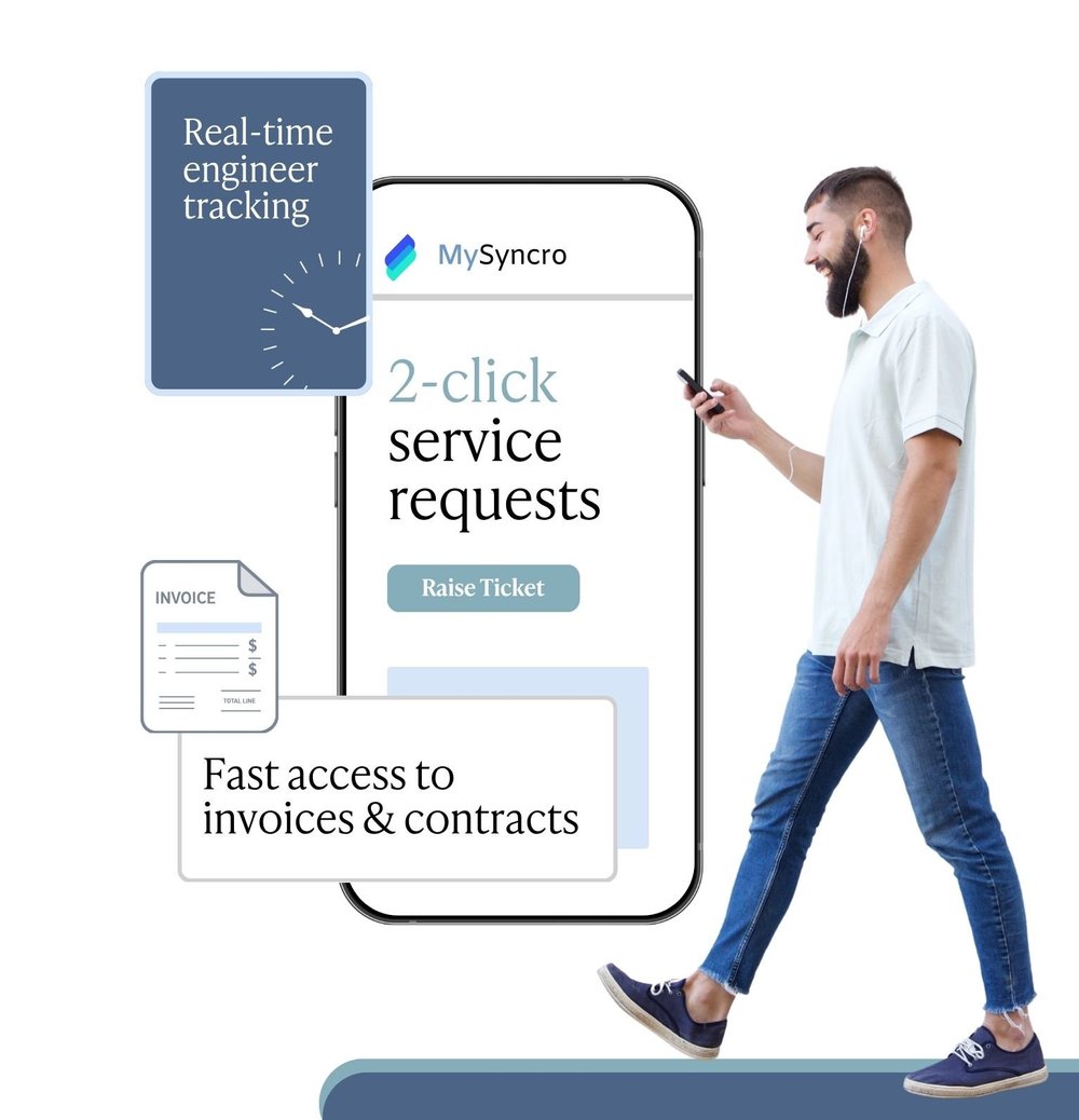 The MySyncro client portal on mobile and desktop