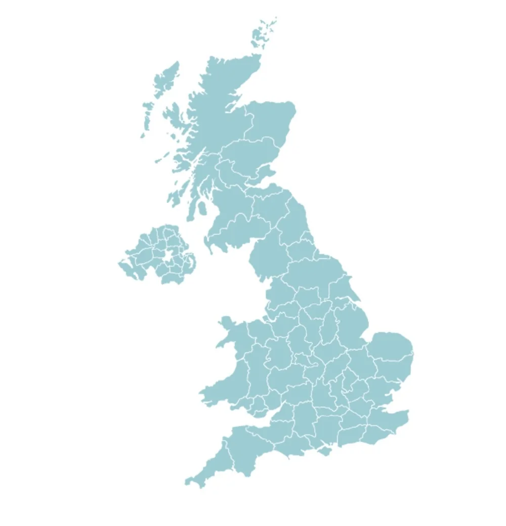 Map of the United Kingdom showing Syncro coverage areas
