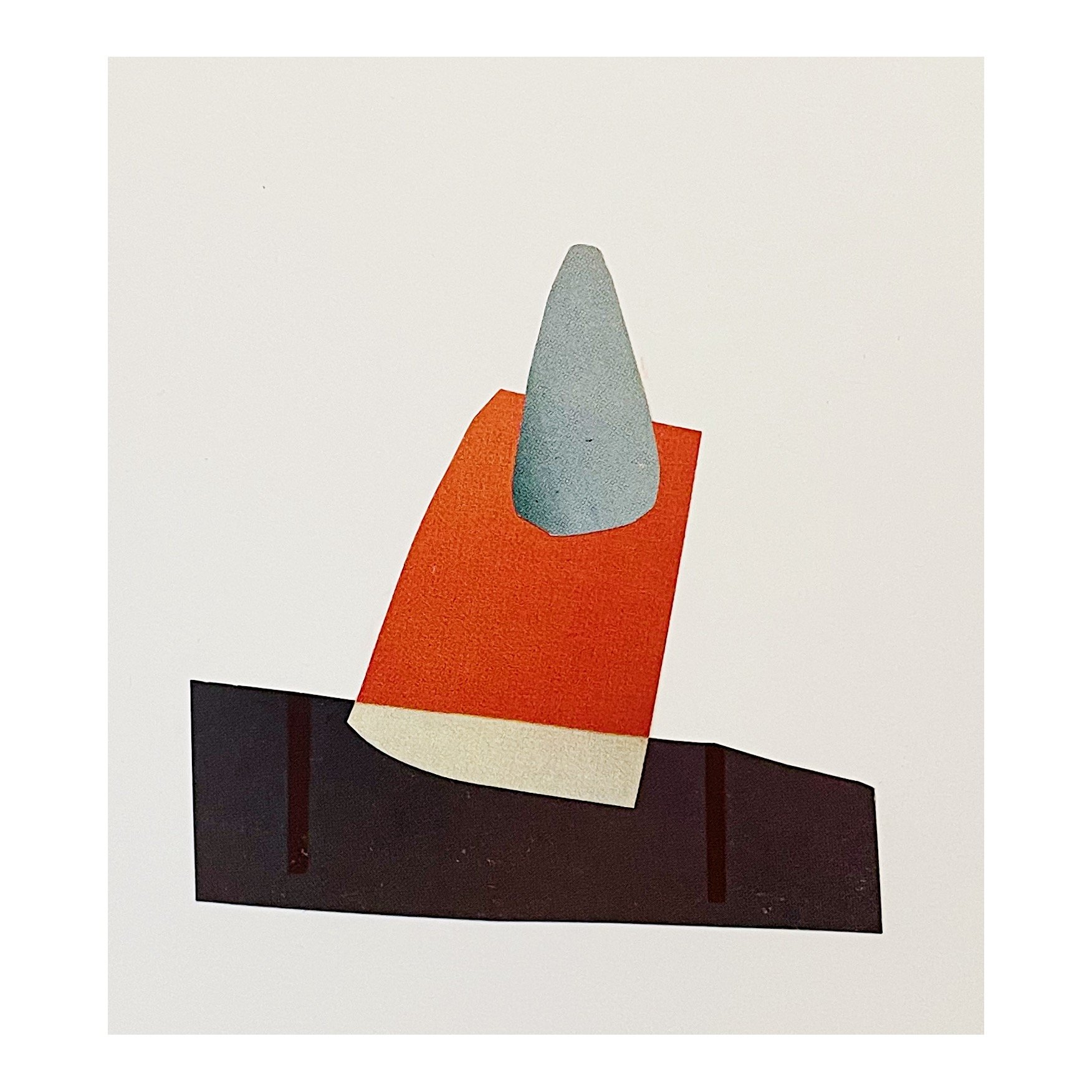 Abstract collage with geometric shapes in orange, gray, and black