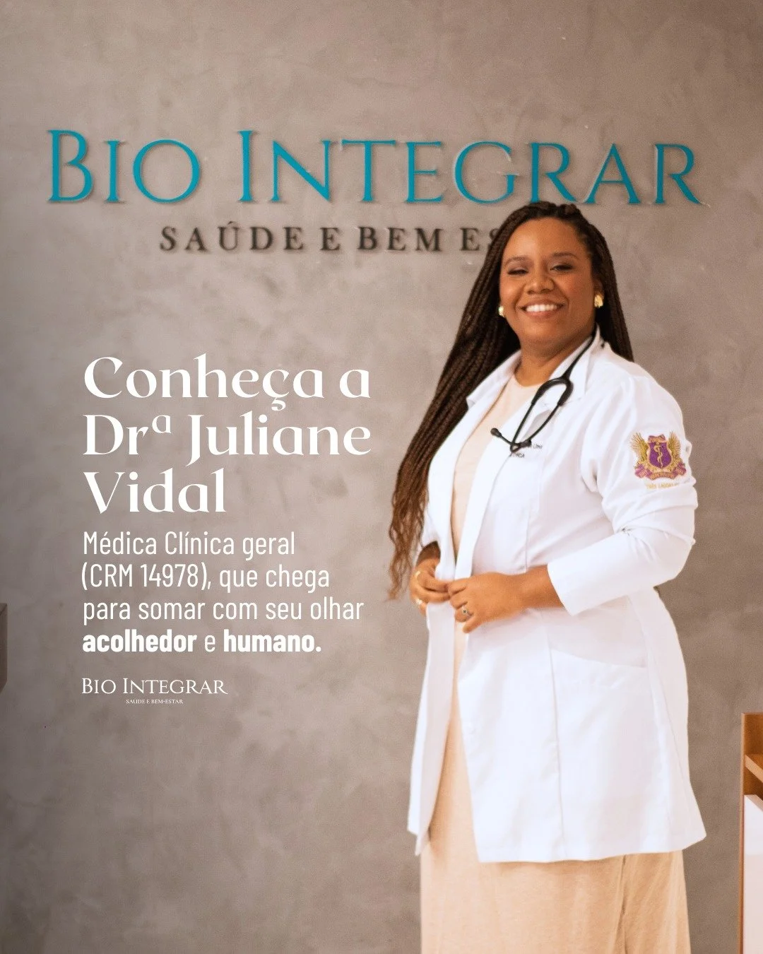 ✨ Apresentamos a Dra. Juliane Vidal de Lima ✨

&Eacute; com alegria que a Bio Integrar recebe a Dra. Juliane, m&eacute;dica cl&iacute;nica geral (CRM 14978), que chega para somar com seu olhar acolhedor e humano.

💙 Seu prop&oacute;sito &eacute; ofe