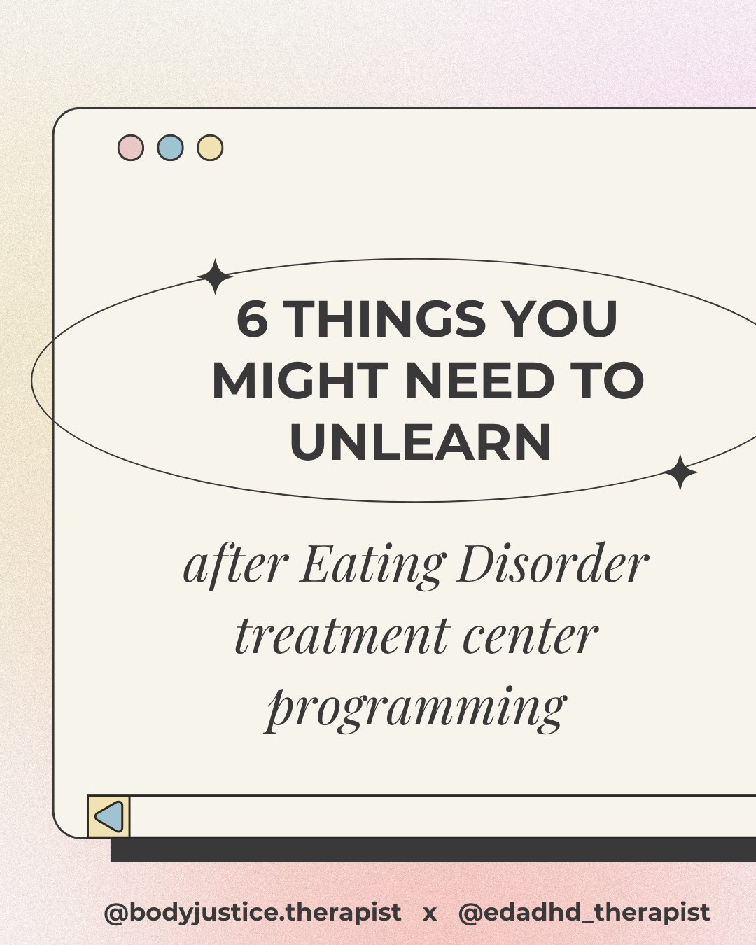 Something common we both see is the amount of *unlearning* one has to do after going through ED HLOC. While HLOC is absolutely life saving for so many- healing doesn't end there and the binaries within said programing can leave ED sufferers confused 