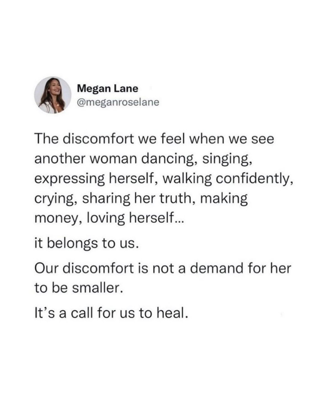 Thank you @meganroselane for this powerful invitation to explore our discomfort and parts that have been shaped by misogyny. No one is above misogyny- it lives in all of us. It's our job to notice it, unpack it, and commit to not acting it out. It's 
