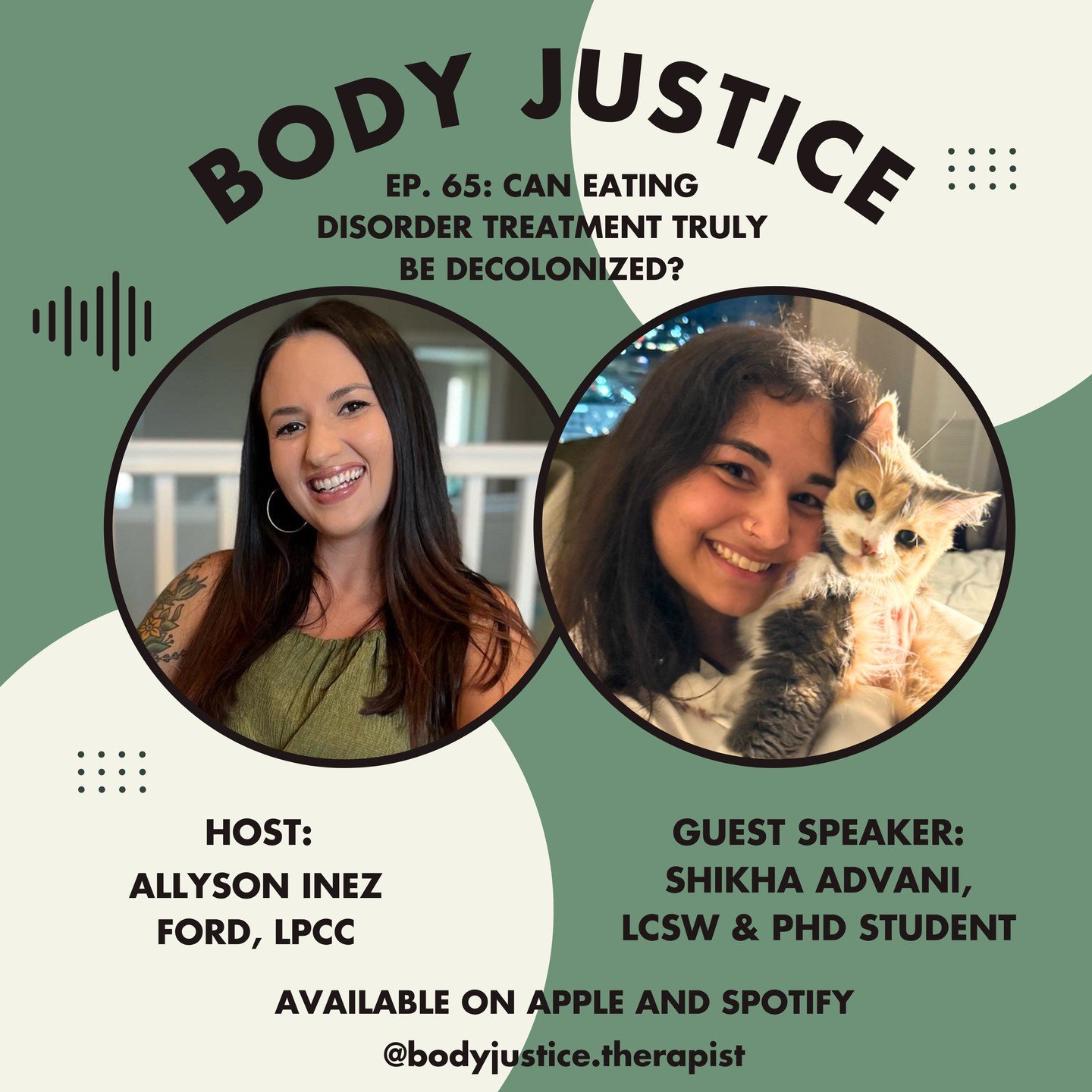 New Body Justice episode out now! Go check out this reverse interview with Shikha Advani, a friend and colleague who is passionate about social justice and eating disorders. It was an honor to be apart of her PHD research project, and I wanted to sha
