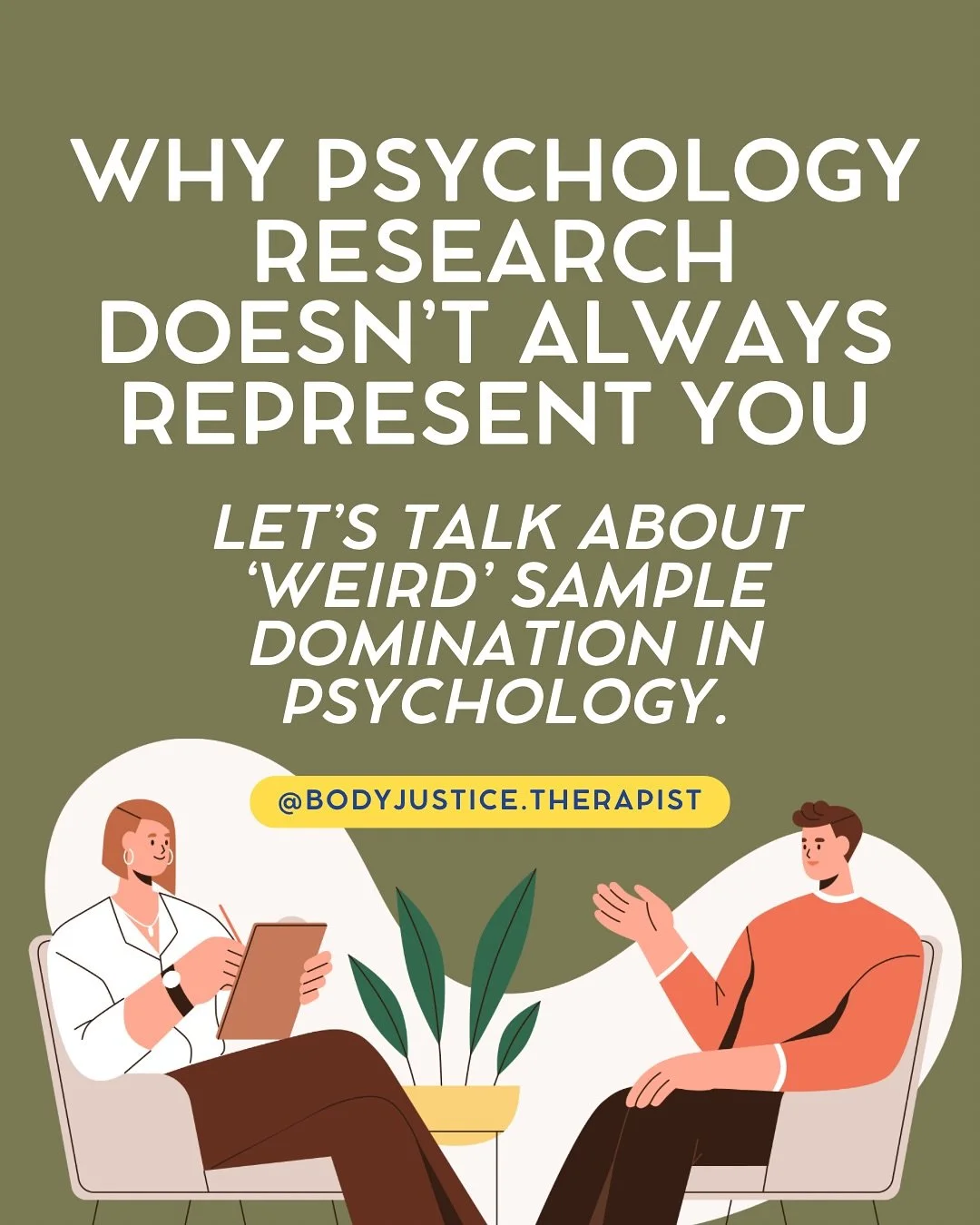I recently gave a talk on anti-oppression OCD treatment, and I wanted to share a tiny snippet of something interesting I found out. I had heard of the WEIRD sample size domination issue before, but doing this deep dive was really eye opening. This it