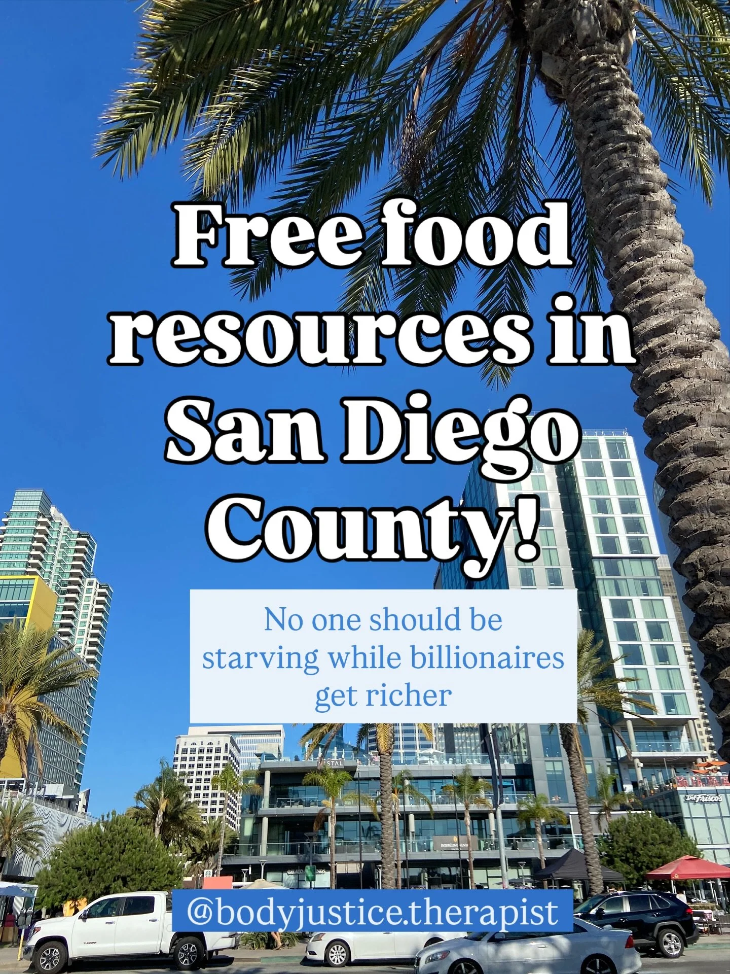 Please share widely so anyone that needs this can see it! Here&rsquo;s a list of free food resources in San Diego county. With SNAP being cut, it&rsquo;s more important than ever to uplift community supports. Everyone deserves food. It&rsquo;s a basi